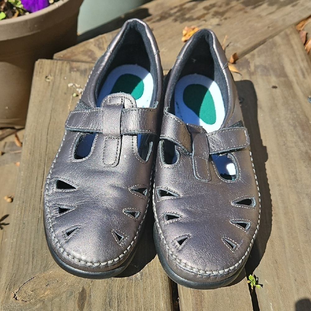 SAS Metallic Gray Leather Flats